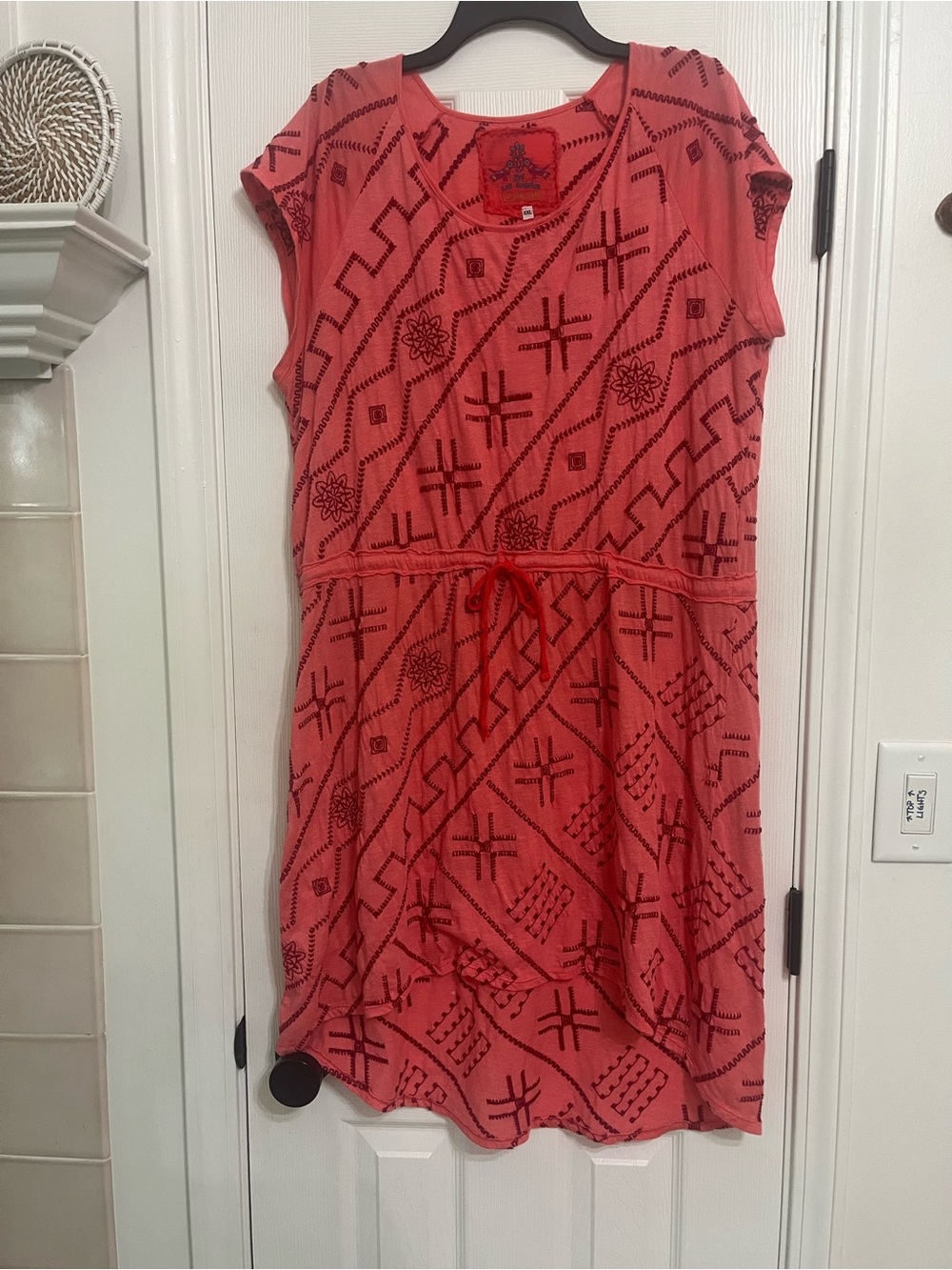 Johnny Was Coral Embroidered Drawstring Waist Dress - XXL
